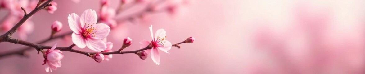 Fototapeta premium Delicate pink flowers against a soft spring background with isolated branches, stem, spring flowers background