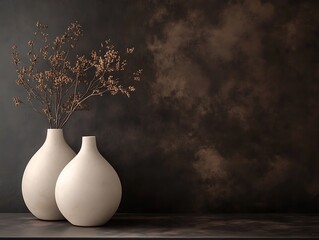 Contemporary Home Decor with Minimalist Vases on a Matte Black Wall, Wooden Flooring, and Natural Light, Perfect for Modern Interior Design Themes