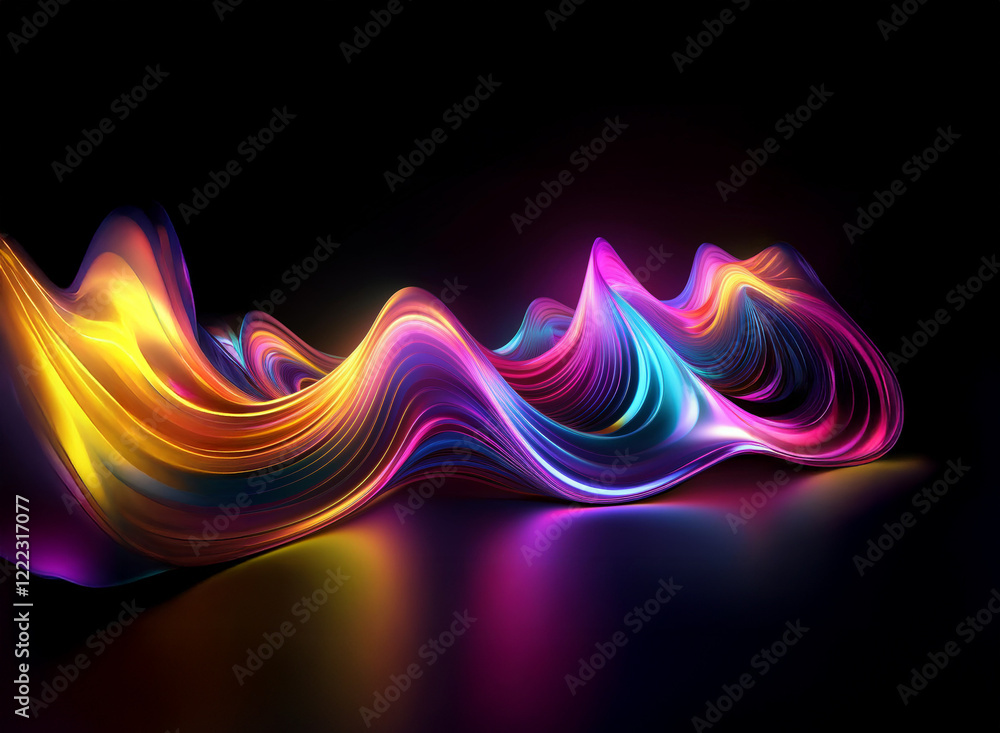 Aufkleber abstract vibrant waves of light flow across a dark reflective surface. the colors shift and blend, c