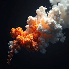 Granata che esplode in un effetto di fumo bianco grigio e arancione sul fondo nero con dettagli di metallo, militare, granata