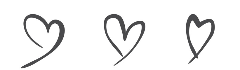 Hand drawn heart shapes. Love, romantic and valentines design elements. Doodle isolated vector images