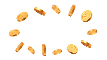 3d flying golden coins of Kazakhstan tenge currency. Rich or casino luck concept. Precious expensive treasure. Stock vector illustration on isolated background.	
