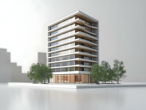 modern apartment building, architectural rendering, city skyline, contemporary design