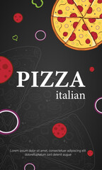 Italian pizza vertical vector template design, Italian pizza with fresh vegetables vector illustration.