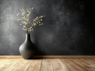Contemporary Home Decor with Minimalist Vases on a Matte Black Wall, Wooden Flooring, and Natural Light, Perfect for Modern Interior Design Themes