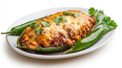 Delicious stuffed poblano peppers with cheese and cilantro garnish