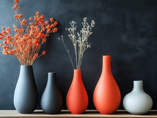 Contemporary Home Decor with Minimalist Vases on a Matte Black Wall, Wooden Flooring, and Natural Light, Perfect for Modern Interior Design Themes