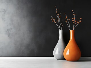 Contemporary Home Decor with Minimalist Vases on a Matte Black Wall, Wooden Flooring, and Natural Light, Perfect for Modern Interior Design Themes