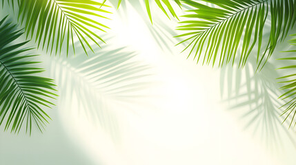 Fototapeta premium Sun-drenched tropical palm leaves, soft shadows, green foliage, summer vibes