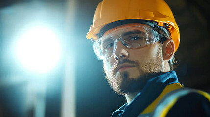 A male electrician in workwear stands in front of a light background ready to take on his electrical tasks.  AI generative