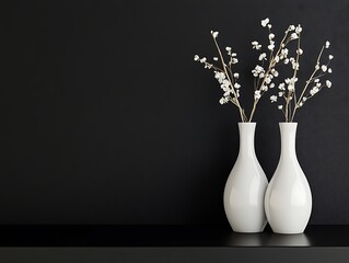 Contemporary Home Decor with Minimalist Vases on a Matte Black Wall, Wooden Flooring, and Natural Light, Perfect for Modern Interior Design Themes