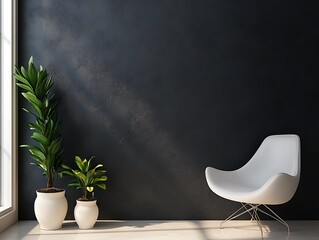 Contemporary Home Decor with Minimalist Vases on a Matte Black Wall, Wooden Flooring, and Natural Light, Perfect for Modern Interior Design Themes