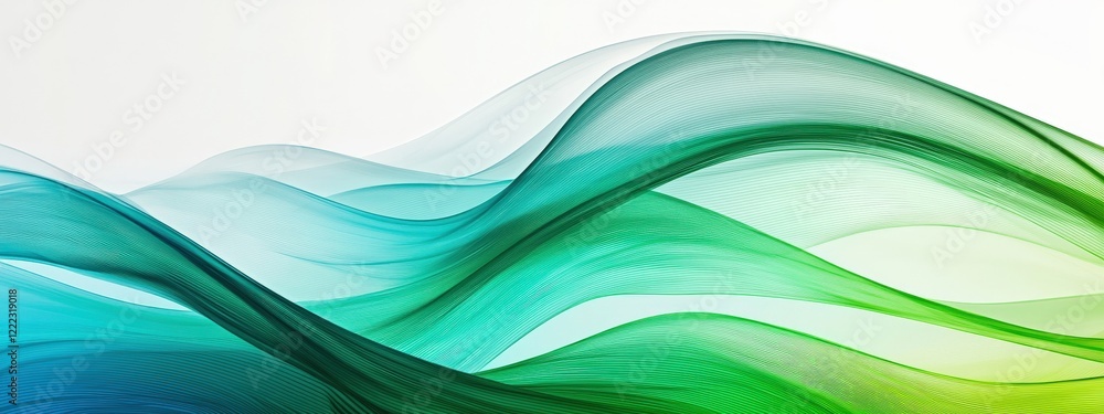 Poster abstract flowing waves in blue and green tones with soft light background for creative design projec