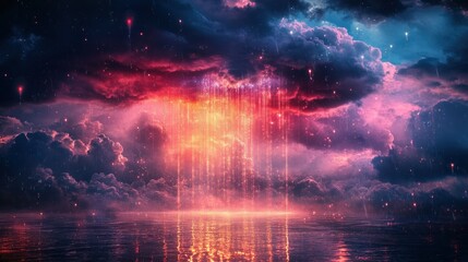 Obraz premium Celestial Rain: A Digital Dreamscape