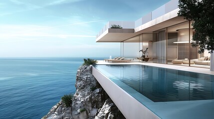 Fototapeta premium Luxury Modern Cliffside Villa with Infinity Pool and Ocean View