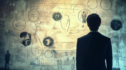 Creative depiction of criminal psychology with diagrams of motive analysis and eyewitness testimony