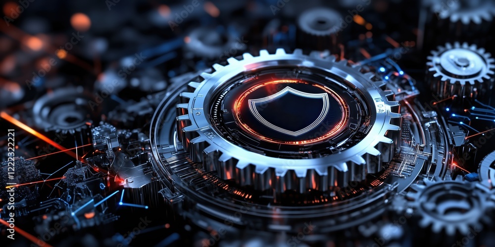 Poster futuristic cybersecurity automation concept digital landscape graphic design high-tech environment c