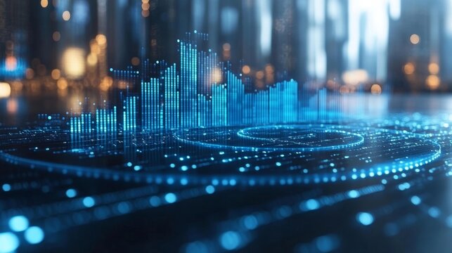 Futuristic Data Network with Blue Analytics and Digital Charts. Generative AI