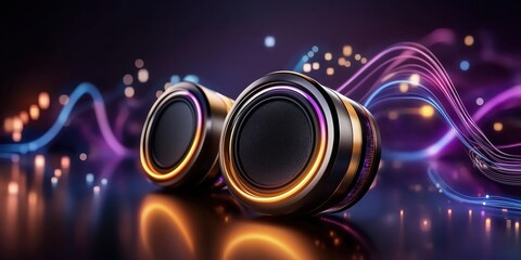 Obraz premium Innovative audio system showcasing modern speakers futuristic setup high-tech environment artistic viewpoint