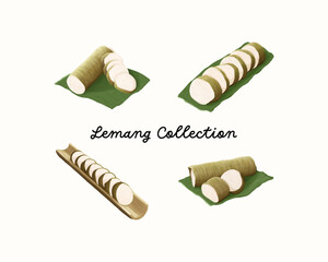 Set food illustration of lemang on white background