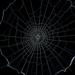 Cracked glass with a spiderweb-like pattern centered. Used for mask. Generative AI