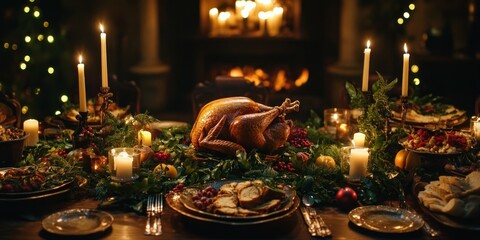A Festive Christmas Feast: Roasted Turkey and Candlelight