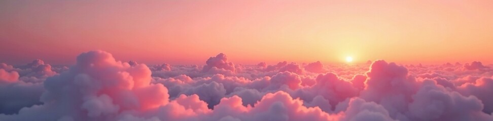 Fototapeta premium Soft orange hues fade into pink on cloudy horizon, nature, warm light