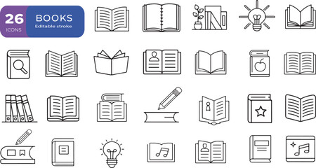 Elegant and Versatile Book Icon Set for Creative Projects - Perfect for Digital Designs, Branding, Illustrations, and Web Elements