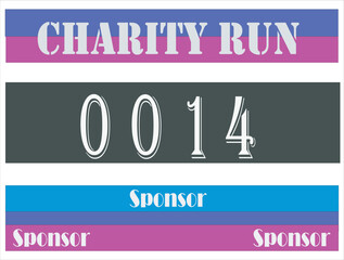 Purple colored marathon number bib isolated on black.
