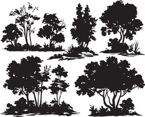 Fototapeta premium Set Trees. Hand drawn vector illustration
