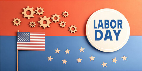 Obraz premium Labor Day celebration with gears and American flag