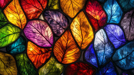 Colorful Stained Glass Leaf Pattern Design