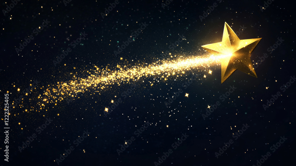 Aufkleber gold star with curve trail line on dark transparent background. realistic vector illustration set of