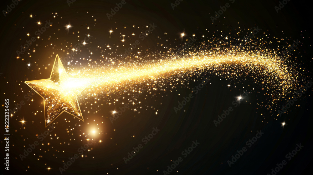 Aufkleber gold star with curve trail line on dark transparent background. realistic vector illustration set of