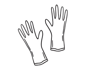 Rubber gloves for cleaning doodle hand drawn icon. Outline drawing rubber gloves line clipart symbol