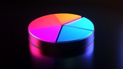 Vibrant pie chart with neon gradient colors on a glossy black background