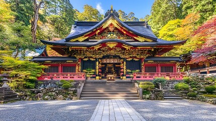 Obraz premium Stunning Autumnal Japanese Shrine Temple Gate Entrance
