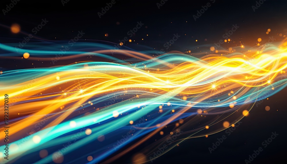 Aufkleber vibrant light streaks in dynamic neon motion with sparkling particles on dark background