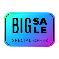 Neon Sale Sticker. Holographic Label. Promotion emblem with gradient. Isolated Vector Illustration on transparent background