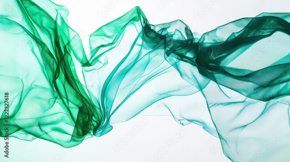 Poster flowing green fabric capturing light and movement in soft elegance for background and artistic proje