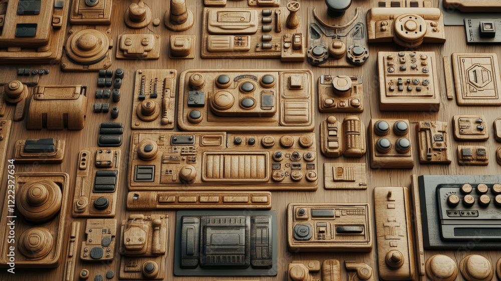 Aufkleber vector set cartoon wood assets, interface and buttons for ui game