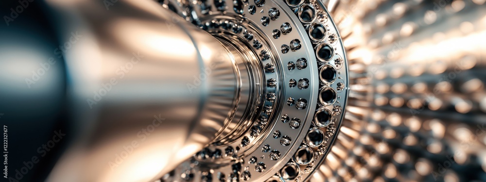 Aufkleber close-up view of metallic industrial component with reflections and light patterns for modern techno