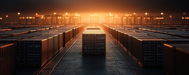 Fototapeta premium Logistics disruption in urban container yards nighttime supply issues