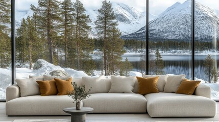 Sectional Sofa with Stunning Mountain Lake View