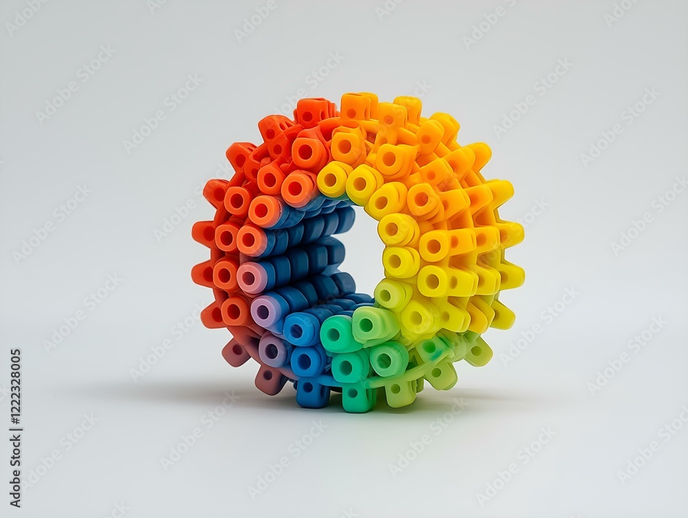Poster colorful blocks arranged in a circle, rainbow gradient, 3d rendering, white background