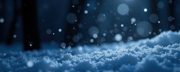 Abstract snow bokeh, white highlights on pure black , light, texture, out of focus