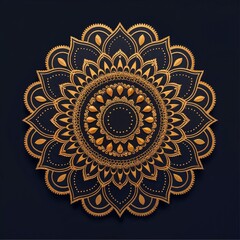 Naklejka premium mandala with complex geometric pattern, with concentric circles and petals in brown tones on a dark background