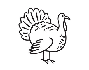 turkey bird doodle hand drawn icon. Outline drawing turkey bird line clipart symbol