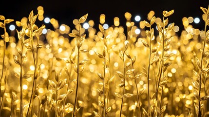 Golden Wheat Field at Night with Bokeh Lights