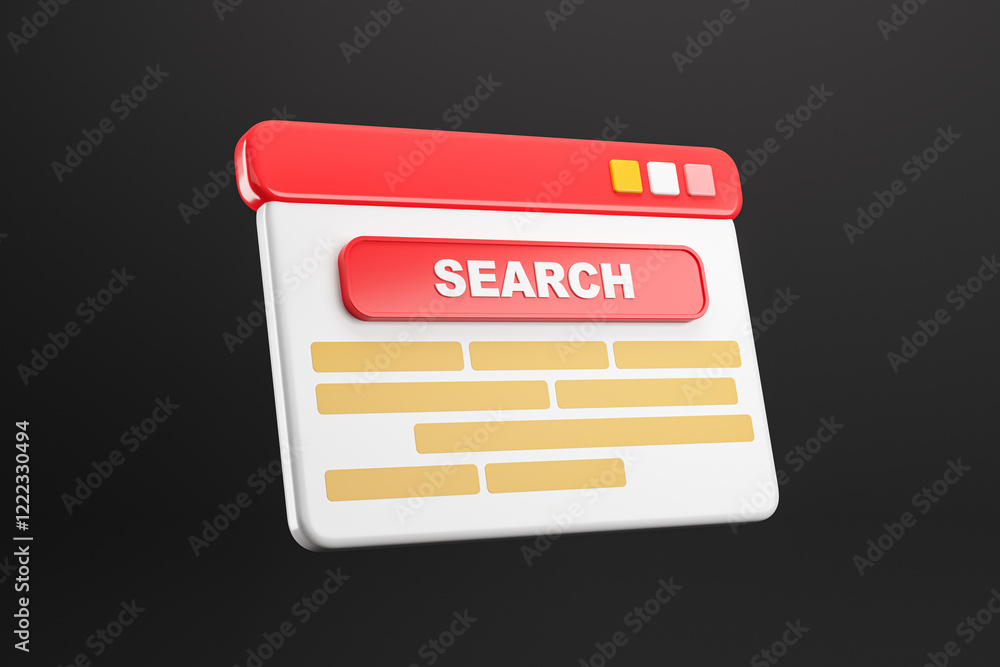 Poster 3D Search Button Interface Concept Isolated on Dark Background. 3D Rendering